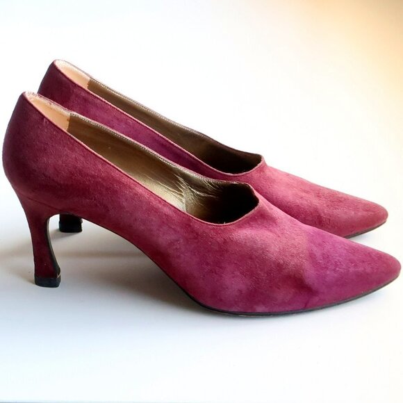 Yves Saint Laurent Burgundy Suede Leather Pointy Toe Heels Pumps Formal Shoes - Picture 3 of 14